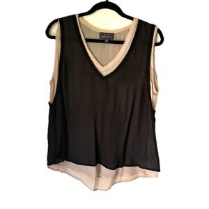 PJK Patterson J. Kincaid v neck tan & black semi sheer top